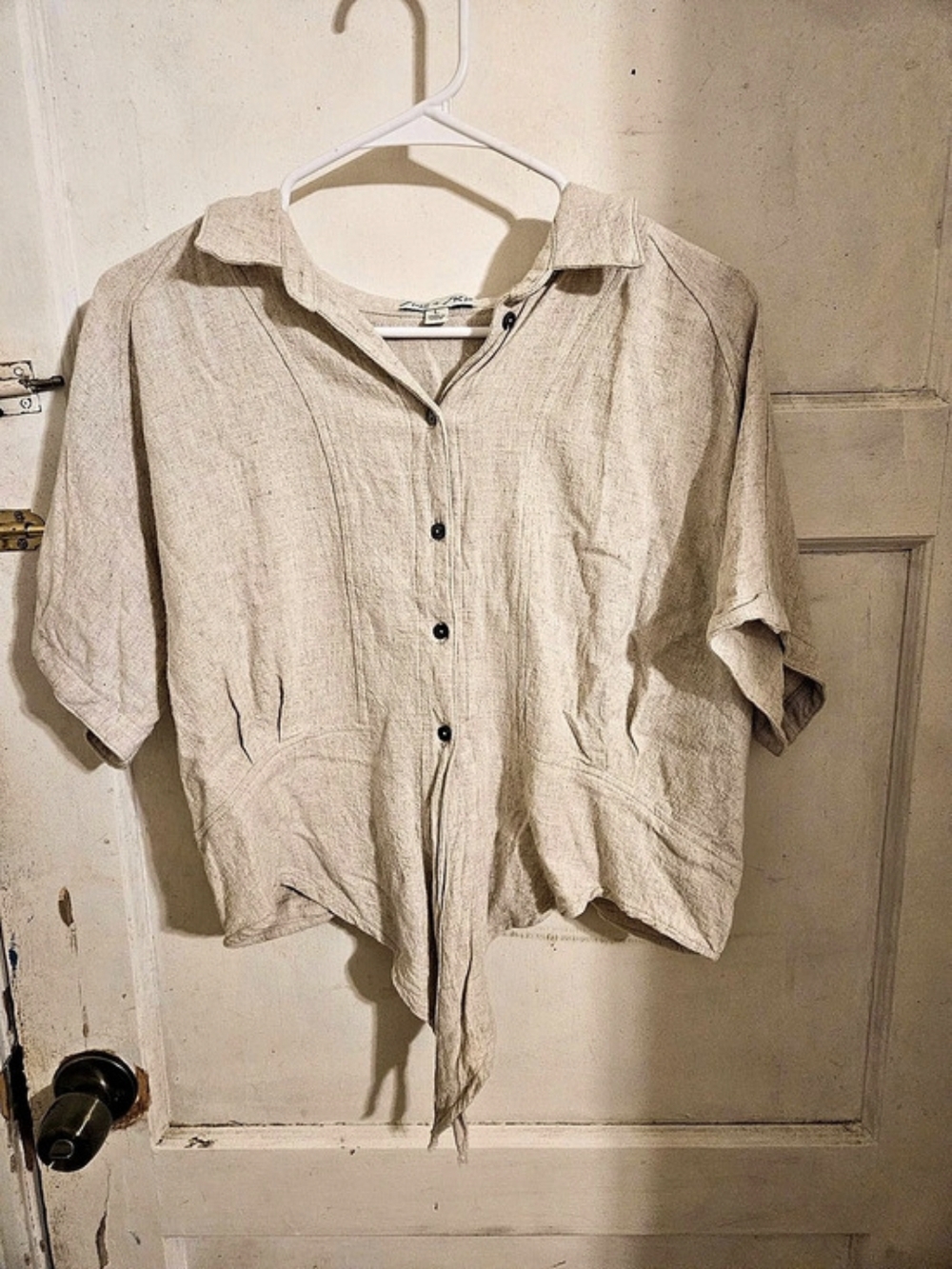 SHE+SKY Linen Blend Tie-Front Button-Up Size Large
